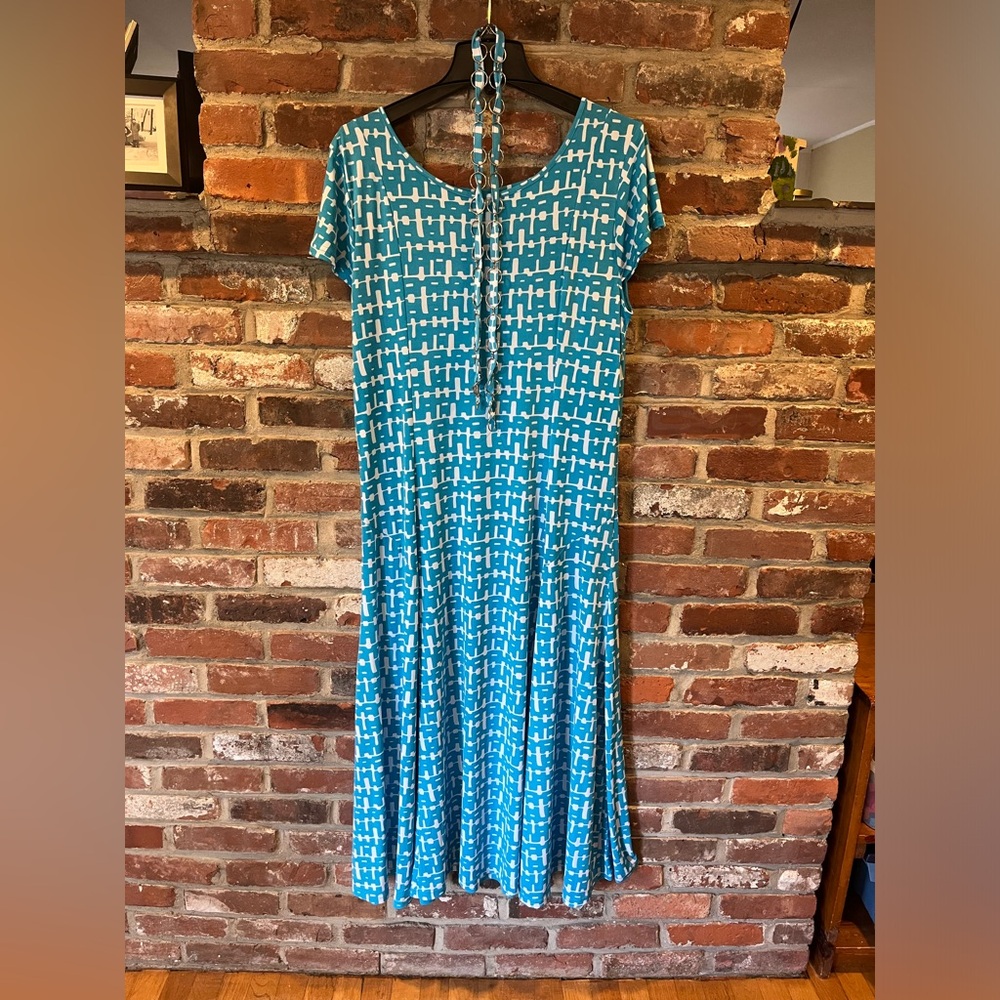 Floor Length Blue and White Dress